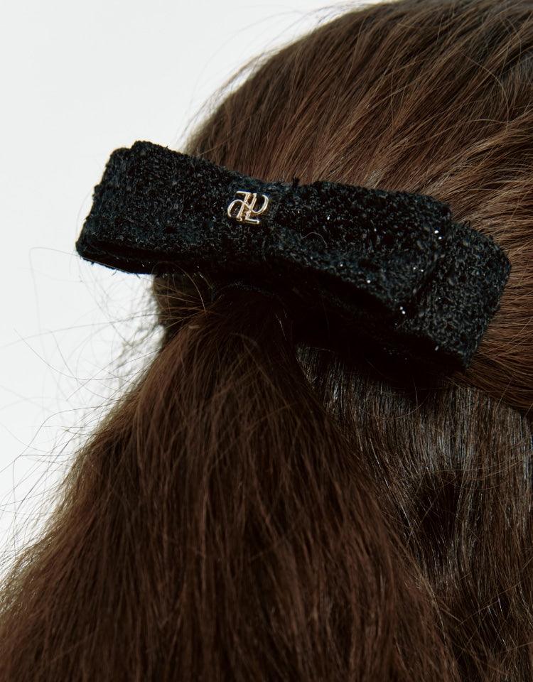 Depound - d/p Charm Ribbon Hair Pin - Black Tweed 髮夾 - SOUL SIMPLE HK