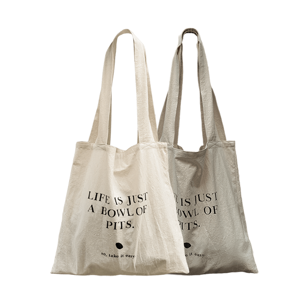 Second Morning Life is just a bowl of pits Eco Bag Almond Linen Textur