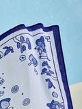 JOGUMAN SOUVENIR Handkerchief 藍白邊框與 Woody 韓服圖案細節