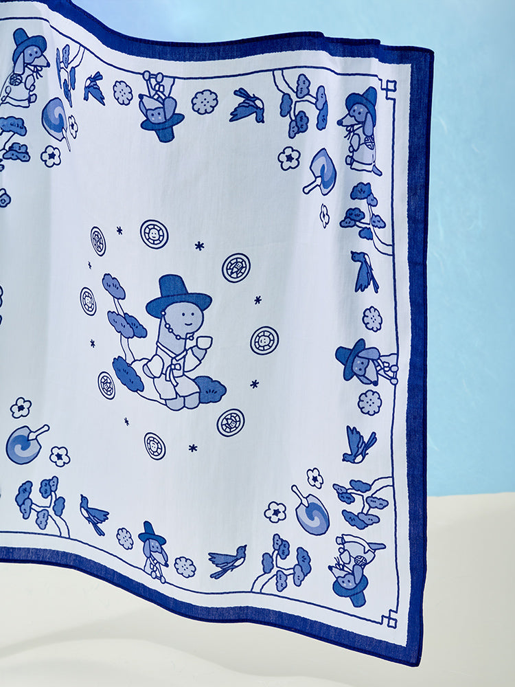 JOGUMAN SOUVENIR Handkerchief 藍白色小方巾展開效果