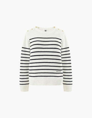 [李賢怡同款] Depound - Gold Button Stripe Knit - Ivory / Black Stripe 針織毛衣 - SOUL SIMPLE HK