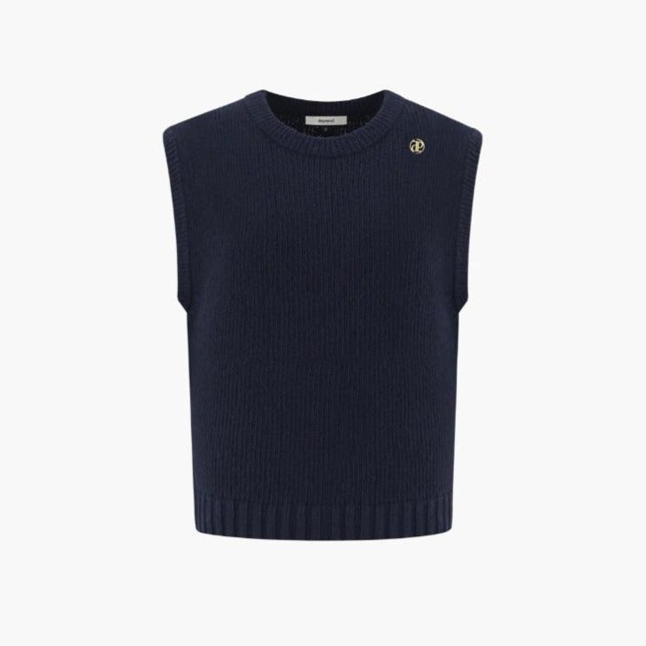 Depound - Boucle Round Knit Vest - Dark Navy 羊毛針織背心 - SOUL SIMPLE HK